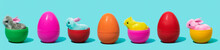 Easter Bunnies, Chicks And Plastic Eggs, Banner Format