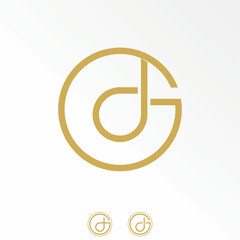 Poster - Letter or word DG or GD line font with connected circle image graphic icon logo design abstract concept vector stock. Can be used as symbol related to monogram or initial