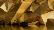 Gold 3D Geometric Wall. Modern Architectural Background.