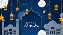 Social Media Template For Eid Al Adha Islamic Holiday In White And Green Background
