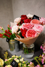 Shop Display With Bouquets Of Flowers