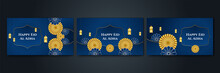 Set Of Greeting Islamic Ied Al Adha Dark Blue Colorful Design Background
