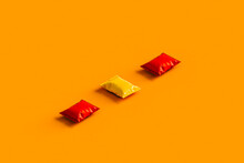 3d Render Of Orange And Red Chips Packages With No Label.