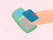 © Gemma can fly/Stocksy - Paying with Credit Card In a Payment Terminal. Business illustration