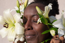 Perfume, Woman With Flowers, Female Portrait Close Up