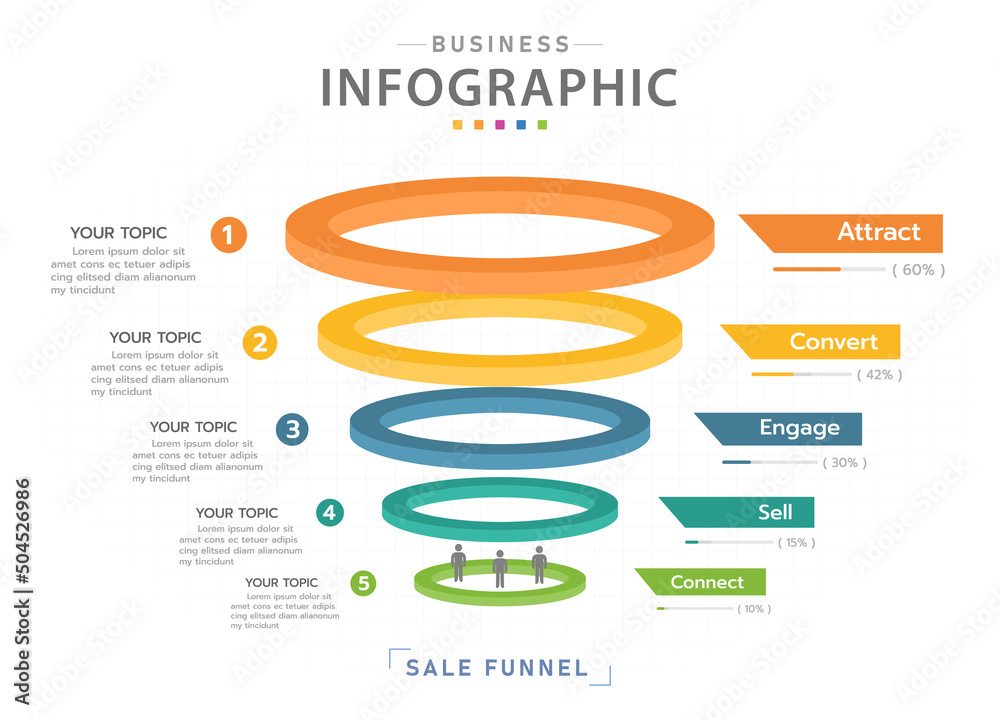 Infographic template for business. 5 Level Modern Sales funnel diagram ...