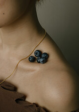 Gold Necklace Chain With Blueberries