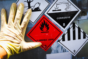 warning symbol for chemical hazard on chemical container