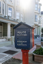 Retro Colorful Police Call Box On Street