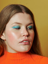 Close Up Portrait With Colourful Blue Smokey Eyes 