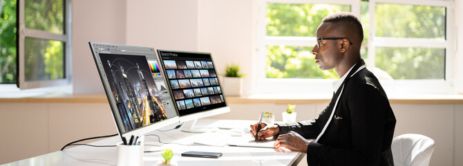 Poster - Designer Editing Photos On Computer
