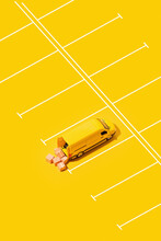 Parked Yellow Delivery Van Delivering Goods