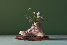 Old Boot Used As Flower Pot