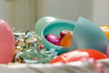 Closeup Of Candy In Plastic Easter Egg