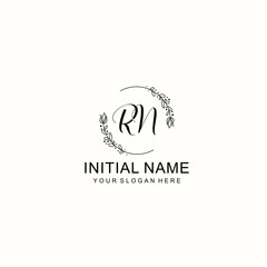 Wall Mural - Initial letter RN handwriting with floral frame template