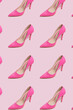 © Jelena Sijak/Stocksy - Angle view pattern made of pink high heel sandals.