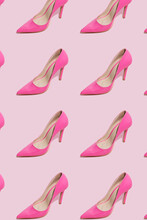 Angle View Pattern Made Of Pink High Heel Sandals.