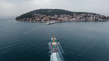 Drone Photo Of A Ferry Approaching Adalara Islands In Turkey