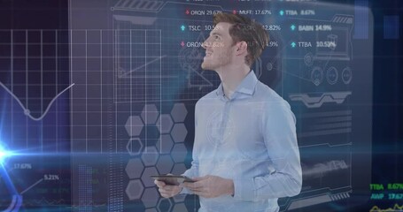 Poster - Animation of data processing over businessman in office