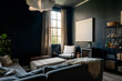 © Ali Harper/Stocksy - Dark blue modern living room
