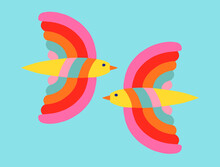 Two Colorful Birds In Summer Sky Illustration