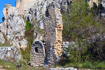 Rocca Calascio, view of ruins of mountaintop medieval fortress at 1512 meters above sea level. The Castle of Rocca Calascio is located within the Gran Sasso National Park, Abruzzo – Italy