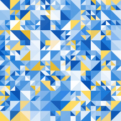 Wall Mural - Trendy abstract geometric background with blue and yellow triangles. Decorative geometric shapes seamless pattern in the national colors of Ukraine. Bright mosaic seamless geometric pattern.