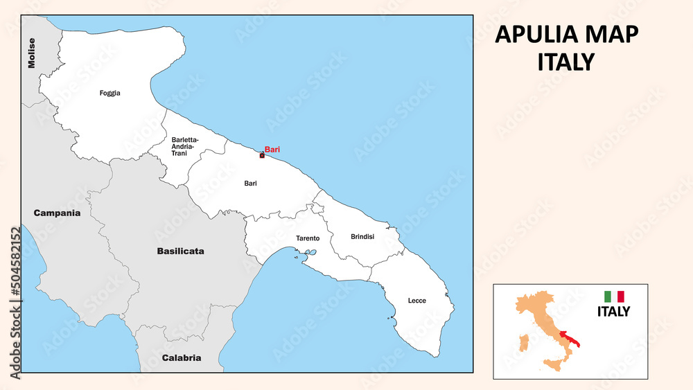 Apulia Map. Political map of Apulia with boundaries in white color ...