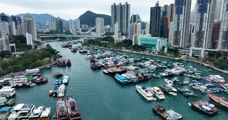 Wall Mural - Aberdeen, Hong Kong Drone fly over Hong Kong Aberdeen over Hong Kong aberdeen