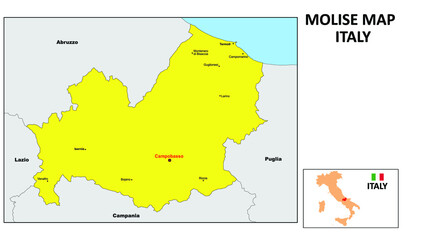  Molise Map. State and district map of Molise. Political map of Molise with the major district
