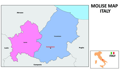  Molise Map. State and district map of Molise. Political map of Molise with neighboring countries and borders.