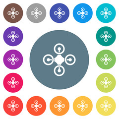 Poster - Drone top view solid flat white icons on round color backgrounds