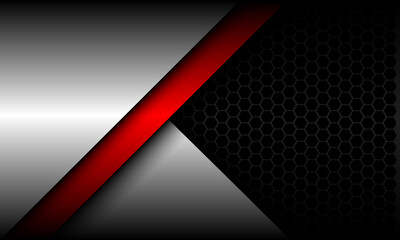 Abstract red line slash silver triangle dark grey metallic hexagon mesh design modern futuristic technology background vector