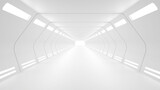 Fototapeta Do przedpokoju - Long futuristic tunnel with white light in the end. 3D rendered background.