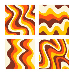 Wall Mural - Abstract set square backgrounds with colorful waves. Trendy vector illustration in style retro 60s, 70s. Red, yellow and brown colors