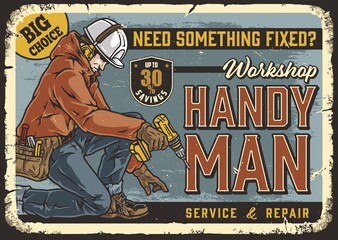 Poster - Man with cordless tool vintage poster