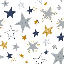 Seamless Pattern With Stars. Kids Print. Vector Hand Drawn Illustration.