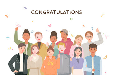 Wall Mural - diverse people gather and celebrate with smiles. flat design style vector illustration.