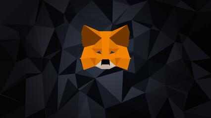 Wall Mural - metamask logo sign on polygonal dark background. crypto wallet for defi, web3 dapps and nfts.