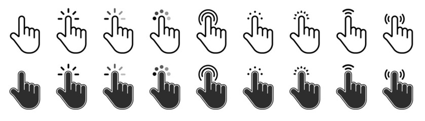 Fototapete - Mouse click cursor set. Hand Cursor. Click icon. Mouse pointer set. Arrow cursor. Pointer click icon. Clicking cursor, pointing hand clicks and waiting loading icons. Website arrows or hand icon.