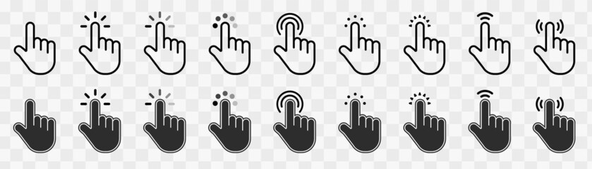 Fototapete - Mouse click cursor set. Hand Cursor. Click icon. Mouse pointer set. Arrow cursor. Pointer click icon. Clicking cursor, pointing hand clicks and waiting loading icons. Website arrows or hand icon.