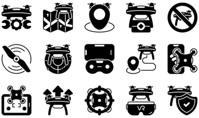 Wall Mural - Set of Vector Icons Related to Drones. Contains such Icons as Maintenance, Map, Medical, Propeller, Radar, Virtual Reality and more.