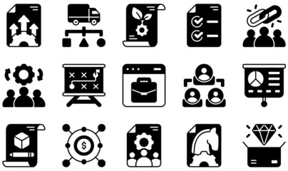 Sticker - Set of Vector Icons Related to Business Model. Contains such Icons as Development, Distribution, Key Activities, Key Resources, Online Business, Prototype and more.