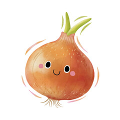 Wall Mural - Watercolor cute onion cartoon character. Vector illustration.