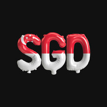 3d Illustration Of Currency Sgd-letter Balloons With Flags Color Singapore Isolated On Black