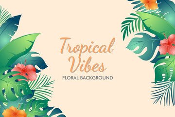 Wall Mural - Summer tropical leaves and plant vector background