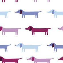 Vector Background With Cute Dachshund Dogs In Blue Colors.
