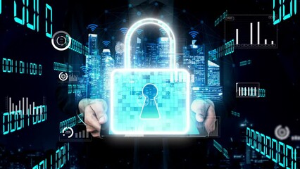 Poster - cyber security encryption technology to protect data privacy conceptual . 3d render computer graphic