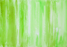 Beautiful Hand Drawn Watercolor Background Made With Yellow Green Stripes Of Aquarelle Paint. Watercolour Backdrop For Design.