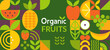 Organic fruit banner.Natural food in simple geometric shapes,geometry minimalistic style with simple shape and figure.For flyer, web poster,natural products presentation templates, cover design.Vector